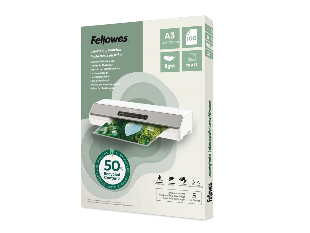 Fellowes - 100-Pakke - Mat - Laminerings Poser