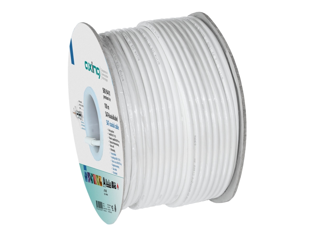Axing Premium-Line Skb 94-01 - Bulk Antenne Kabel - 100 M - Tredobbet Afskærmet Koaksialkabel - Hvid