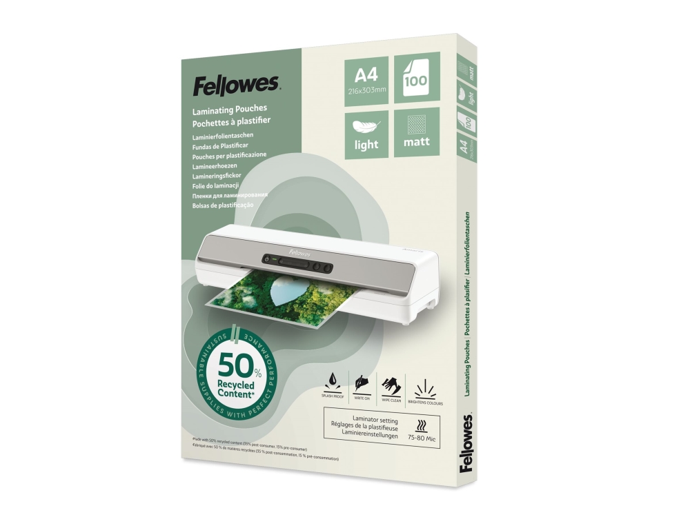 Fellowes - 100-Pakke - Mat - Laminerings Poser