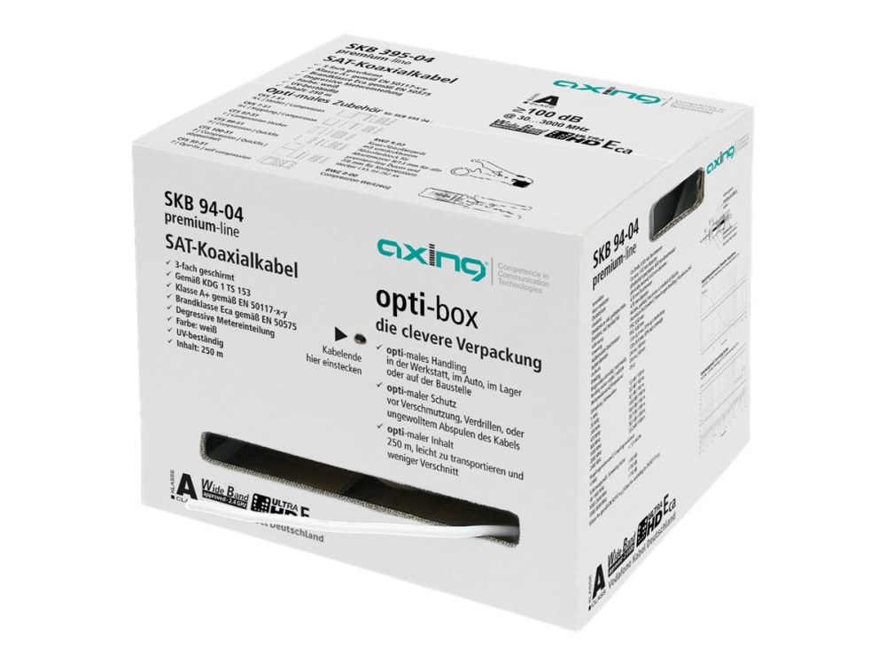 Axing Premium-Line Skb 94-04 - Bulk Antenne Kabel - 250 M - Tredobbet Afskærmet Koaksialkabel - Hvid - Indendørs