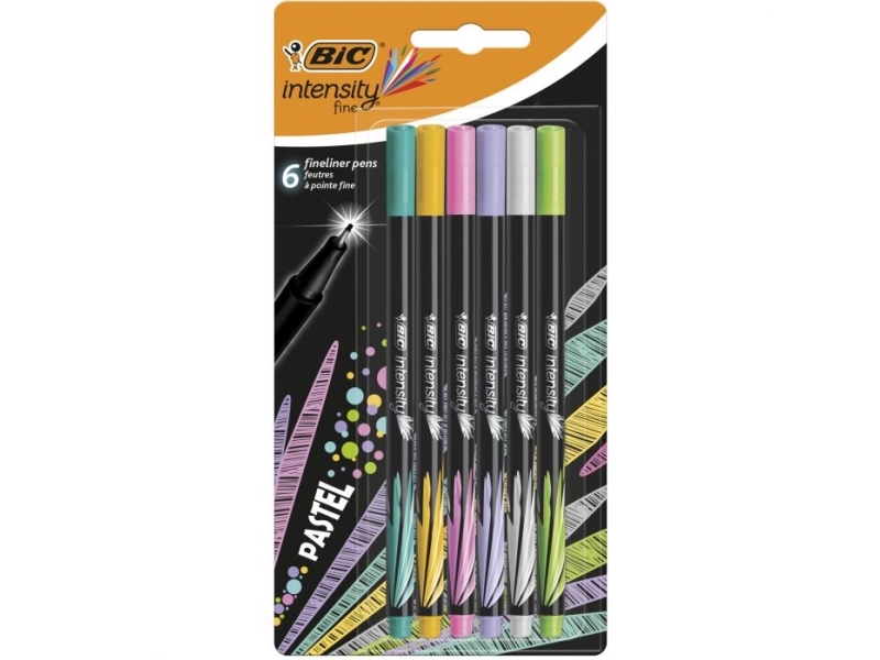 Bic 950445, Fein, 6 Farben, Schwarz, Hellgrün, Lila, Pink, Violett, Gelb, Rundspitze, 0,8 Mm, 0,4 Mm