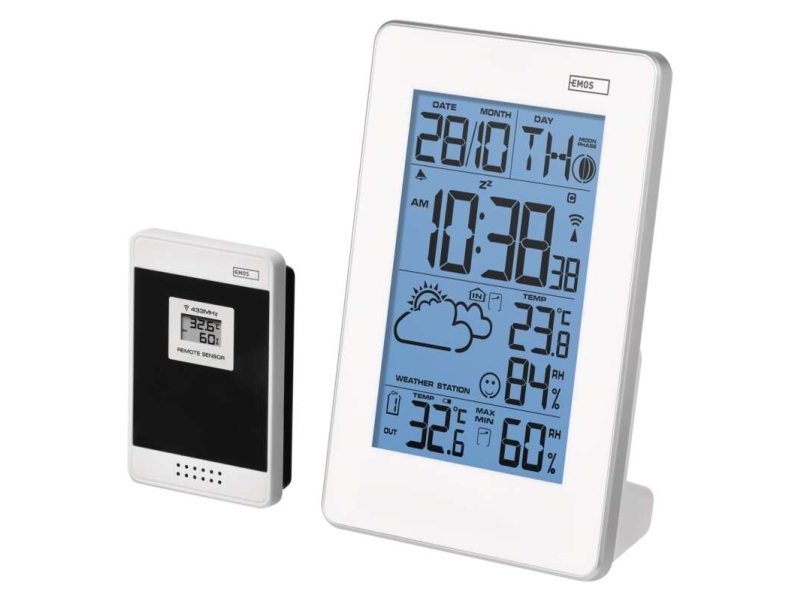 Emos E3003, Hvid, Indendørs Hygrometer, Indendørs Termometer, Udendørs Hygrometer, Udendørs Termometer, Hygrometer, Termometer, Termometer, 20 - 95%,