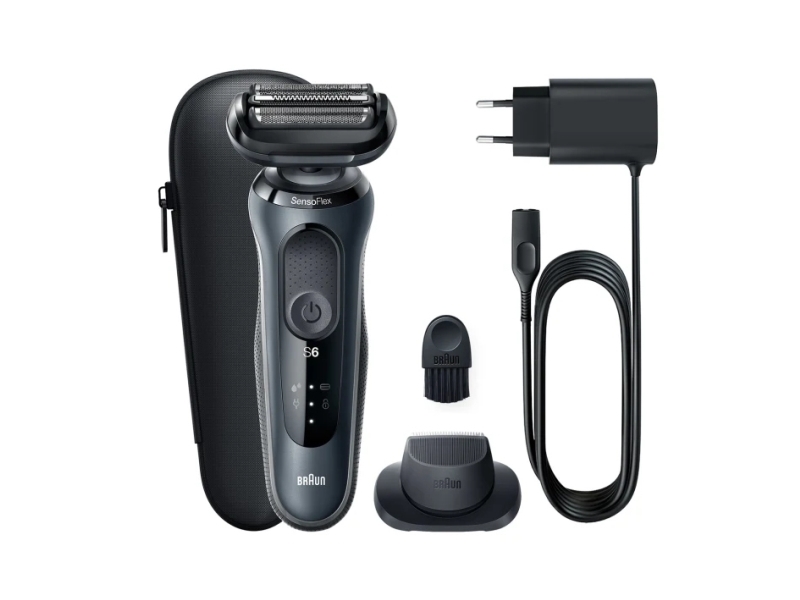 Braun Series 6 61-N1200s, Folie Shaver, Sort, Rustfrit Stål, Knapper, Sort, Led