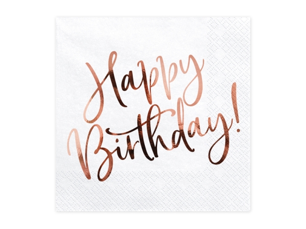 Servietter Happy Birthday, Rose Gold