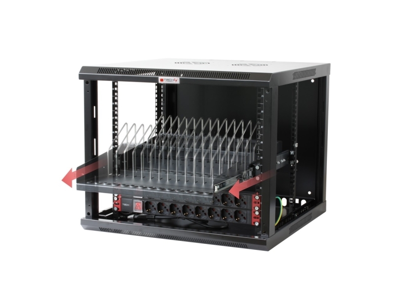 Techly I-Cabinet-Tray14bk, Rack-Fachboden, Schwarz, 4U, 19", 48,3 Cm (19"), 480 Mm