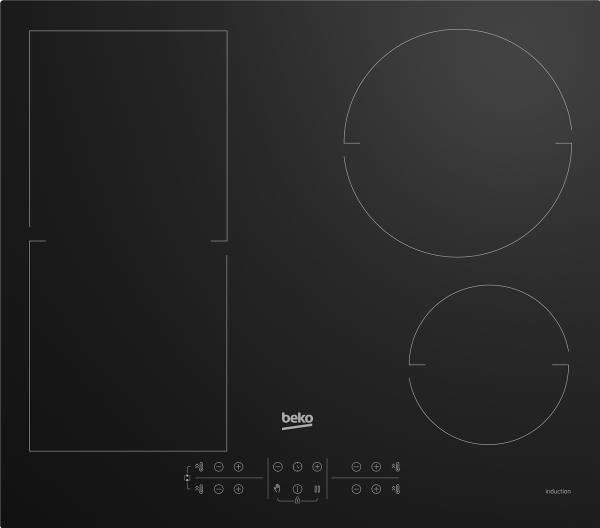 Beko HII64200FMT, Sort, Indbygget, 60 cm, Zone induktionskogeplade, Glas, 4 zone(s)