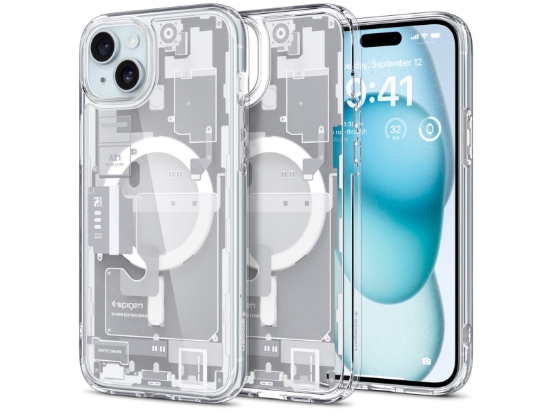 Spigen Acs07035, Cover, Apple, Iphone 15 Plus, 17 Cm (6.7"), Transparent, Weiß