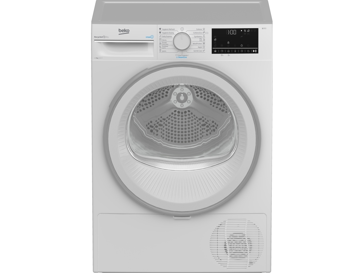 Beko B3t42242, Freistehend, Frontlader, Wärmepumpe, Weiß, Drehregler, Rechts
