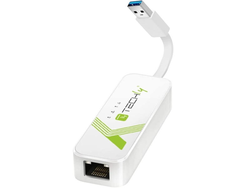 Techly IDATA USB-ETGIGA-3A, Ledningsført, USB, Ethernet, 5000 Mbit/s, Hvid