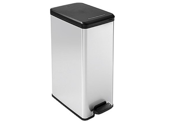 Skraldespand med pedal CURVER Slim Bin 40 l - firkantet, sort/sølv, plast