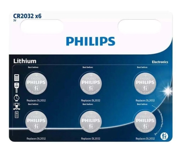 Philips Cr2032p601b, Cr2032, Lithium, 6 Stück(E), Silber