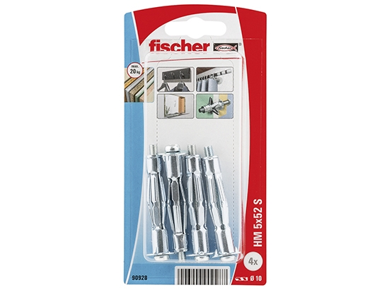 Fischer 90928, Hulmuranker (Molly), Gipsfiberplader, Gipsplade, Metal, Sølv, M5, Ce