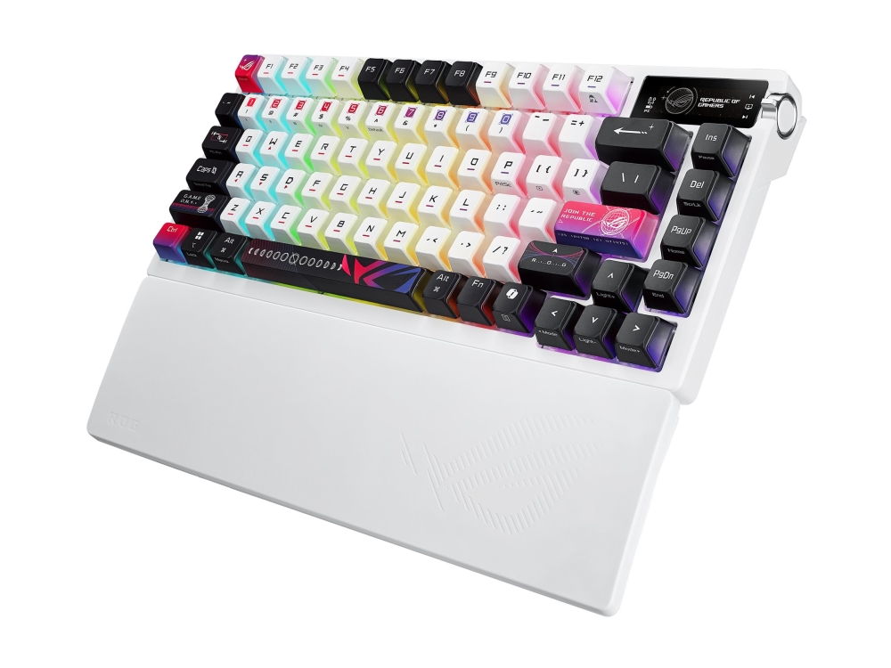 Asus Rog Azoth X - Tastatur - 75% - Med Oled Display - Baggrundsbelyst - Trådløs - 2.4 Ghz, Bluetooth 5.1, Usb - Tastkontakt: Rog Nx Snow (Hot-Swappa