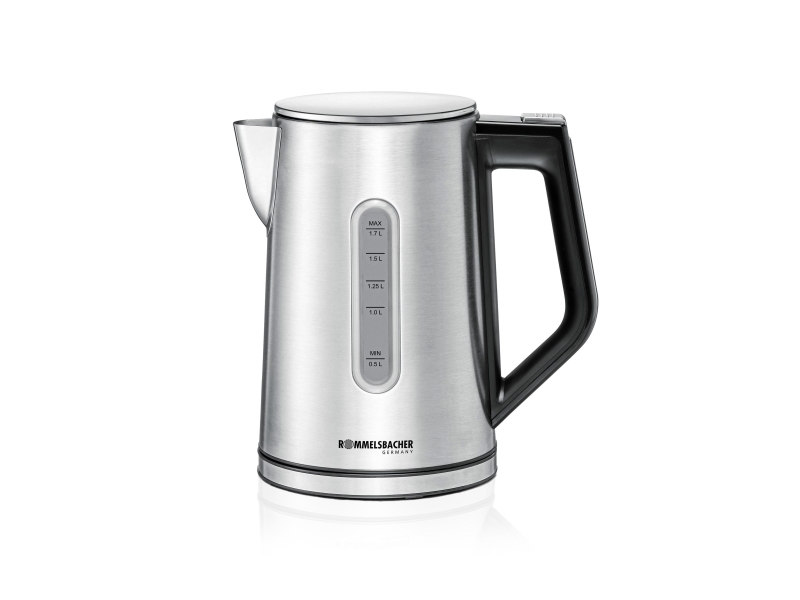 Rommelsbacher Wasserkocher Wk 3000, 1,7 L, 3000 W, Schwarz, Edelstahl, Edelstahl, Regelbare Temperatur, Wasserstandsanzeige