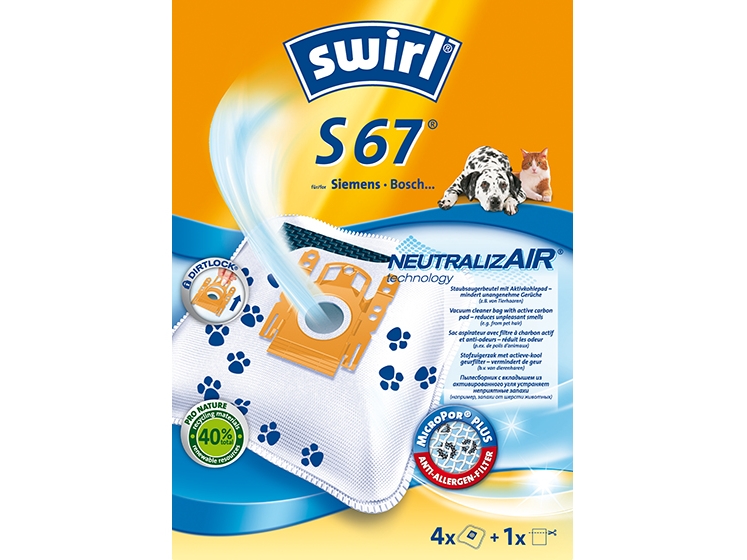Swirl S 67 Neutralizair, Staubbeutel, Zylinder-Vakuum, Blau, Weiß, 239 Mm, 167 Mm, 74 Mm