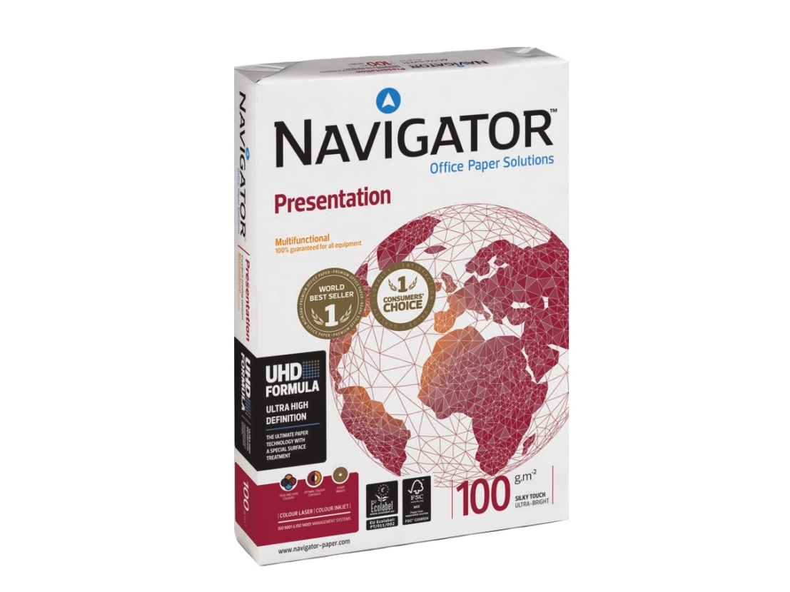Navigator Presentation A4, Universel, A4 (210X297 Mm), 500 Ark, 100 G/M2, Hvid, Iso 9001, Iso 9706, Iso 9708, Iso 14001