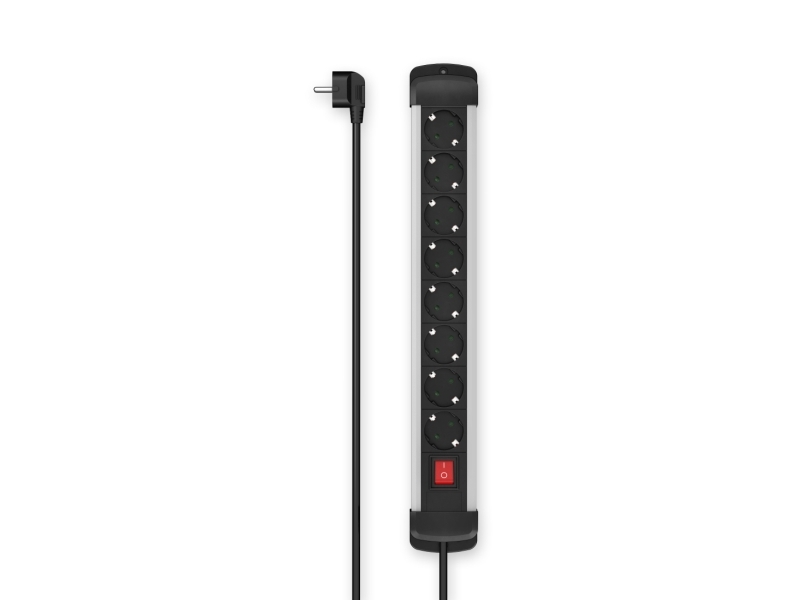 Hama Steckdosenleiste, 8-Fach, Schalter, Wandmontage, 1,5 M, Alu (00223105)