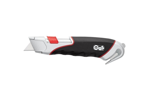 Wedo Super Safety-Cutter, Klinge: 19 Mm, Schwarz/Rot Integrierter Folienschneider, Automatischer Klingenrückzug, - 1 Stück (78 855)