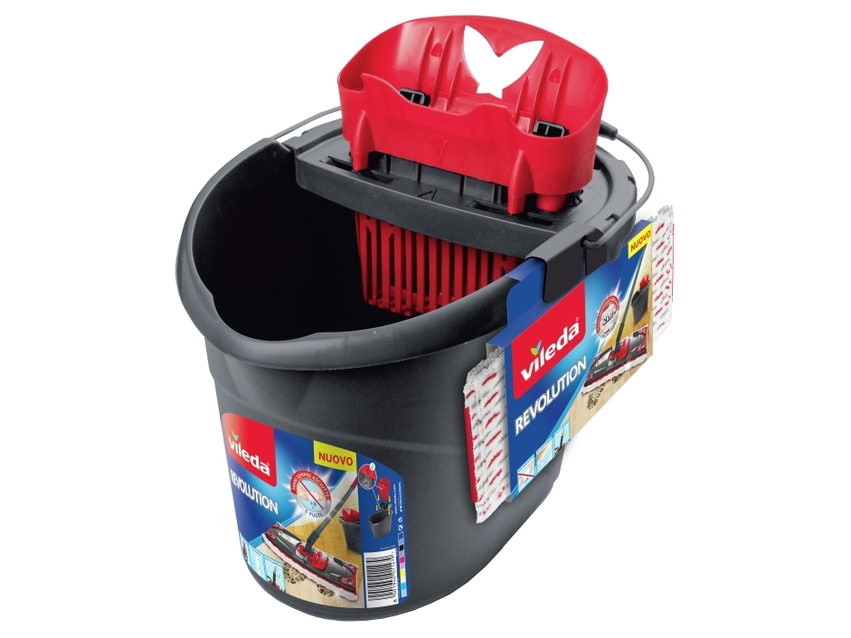 Vileda Supermocio Revolution Sistema, Mop & Bucket Set, Mikrofiber, Sort, Rød, Hvid, Enkelt Beholder