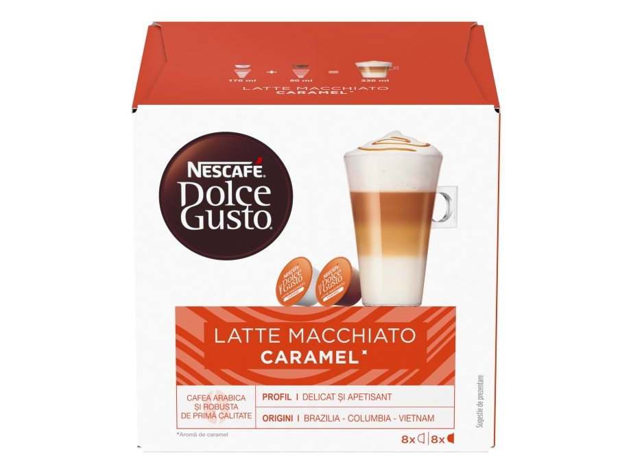 Nescaf&eacute; Dolce Gusto Caramel Latte Macchiato, Kaffekapslar, Latte macchiato, Dolce Gusto, 8 koppar, 12 m&aring;nad (er), Multif&auml;rg