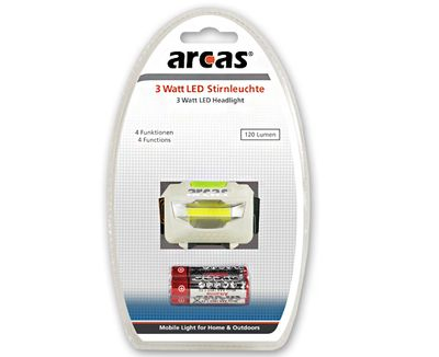 Arcas 30710014, Hovedbånd Lommelygte, Hvid, Plast, Led, 1 Lampe( R), 120 Lm
