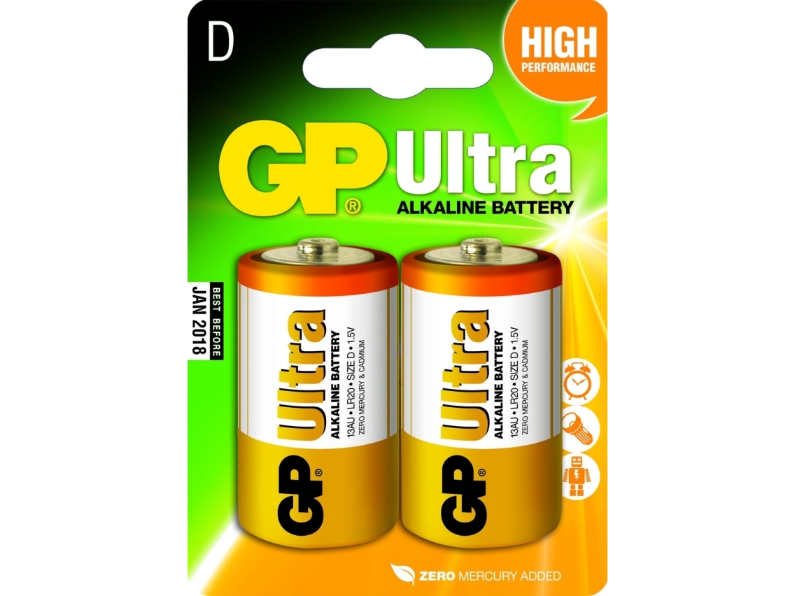 Gp Batteries Ultra Alkaline D, Einwegbatterie, D, Alkali, 1,5 V, 2 Stück(E), Mehrfarbig