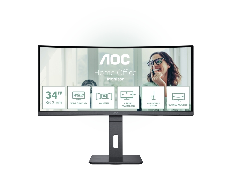 Aoc Cu34p3cv, 86,4 Cm (34"), 3440 X 1440 Pixel, Ultrawide Quad Hd, Led, 4 Ms, Sort