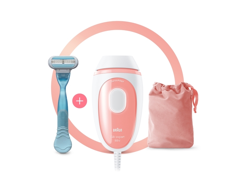 Braun Silk-Expert Pro Silk-Expert Mini, Pink, Weiß, Lichtimpulstechnologie (Ipl), Abdomen, Achsel, Bikini, Jaw Line, Oberlippe, Puls, 0,6 S