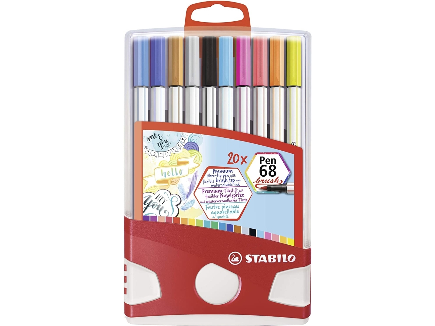 Stabilo Pen 68 Brush, 20 Farben, Mehrfarbig, Rundspitze & Bürstenspitze, Mehrfarbig, Hexagonal, Tinte Auf Wasserbasis