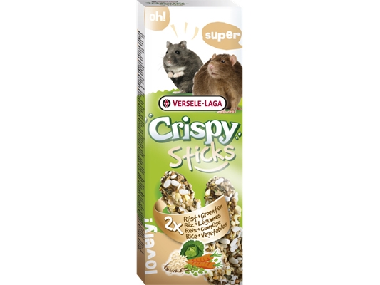 Versele-Laga Sticks Hamsters-Rats Rice & Vegetables, Snack, 110 g, Marsvin, Hamster, Mus, vitamin D3, vitamin E, Cereals (1.5%, roasted rice), seeds, honey, various sugars, vegetables (1.4%  carrots, cabbage,..., Kasse