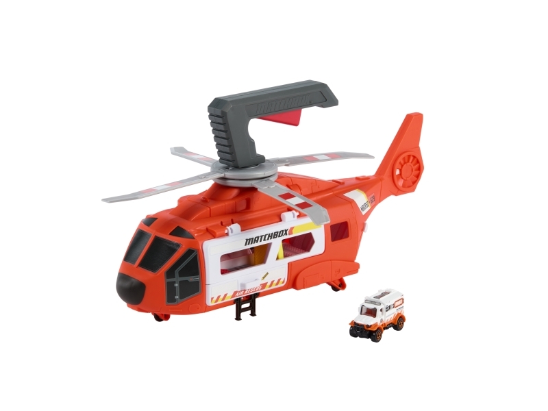 Matchbox Action Drivers Rescue Helicopter,16-In Large-Scale Helicopter With 1:64 Scale Die-Cast Toy Ambulance, Vehicle Set, 3 Yr(S), Plastic, Multico