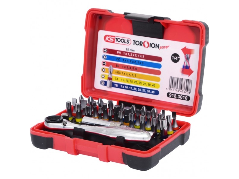 Ks Tools 918.3010, 32 Stk, Ph 1, Ph 2, Ph 3, Pz 1, Pz 2, Pz 3, T10, T15, T20, T25, T27, T30, T40, Nikkelstål, 353 G