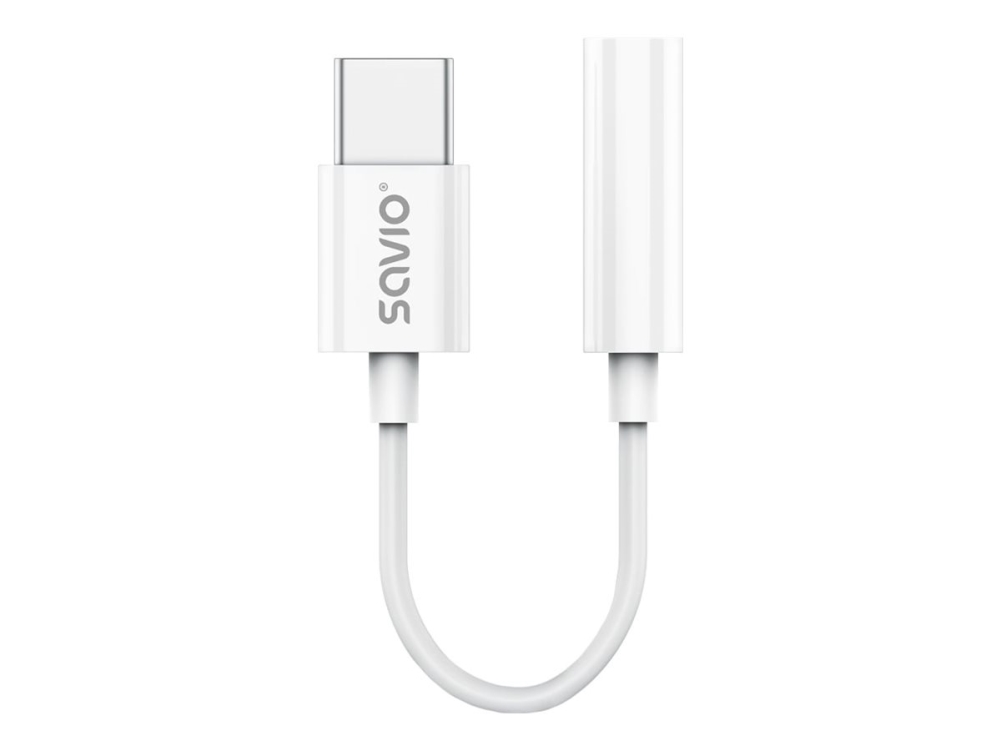 Savio Ak-35 Mobile Phone Cable White 0.12 M Usb C 3.5Mm, Weiß, Usb C, 3.5Mm, 0,12 M, Männlich, Weiblich