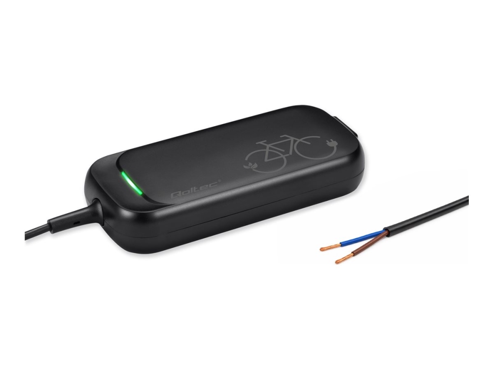 Qoltec - Strømforsyningsadapter - til e-cykel, 36 V, 42 V, åben kabel uden stik, vandtæt + strømkabel - AC 220-240 V - 84 watt - sort
