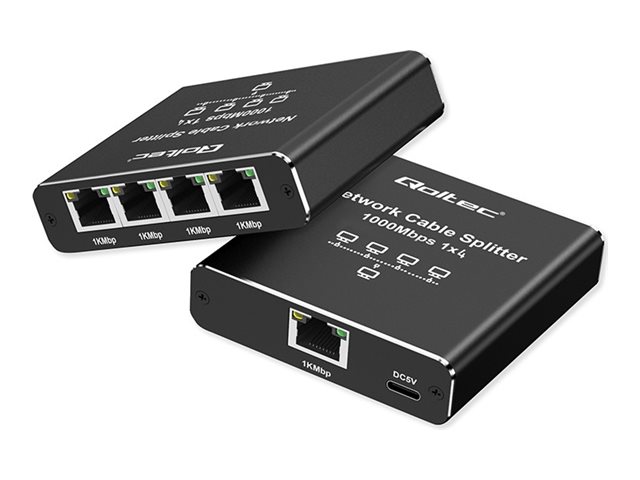 Šakotuvas Qoltec Skirstytuvas Ethernet Mini Switch 1X4 Rj45 | 1000Mb/S | Usb-C | Aliuminis