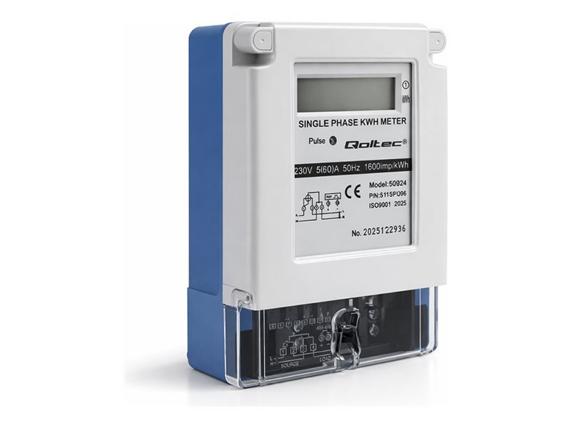 Qoltec Enfaset Electroninis Strømmåler | Energiforbrugsmåler | 230V | 5(60)A | Lcd