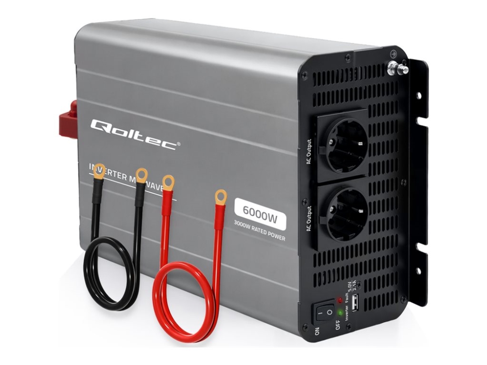 Qoltec Spannungswandler Ms Wave 12V Auf 230V 3000/6000W Usb, Kompatibel Mit Lifepo4 Gel Agm