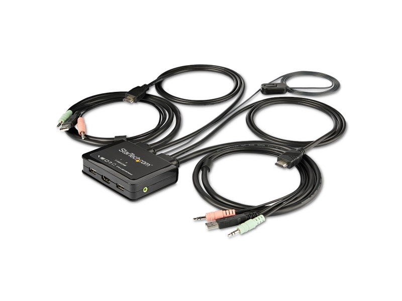 Startech.Com 2 Port Hdmi Kvm Switch - 4K 60Hz - Kompakter Dual-Port-Uhd/Ultra-Hd Usb Desktop Kvm Switch Mit Integrierten 1,22M Kabeln Und Audio - Bus