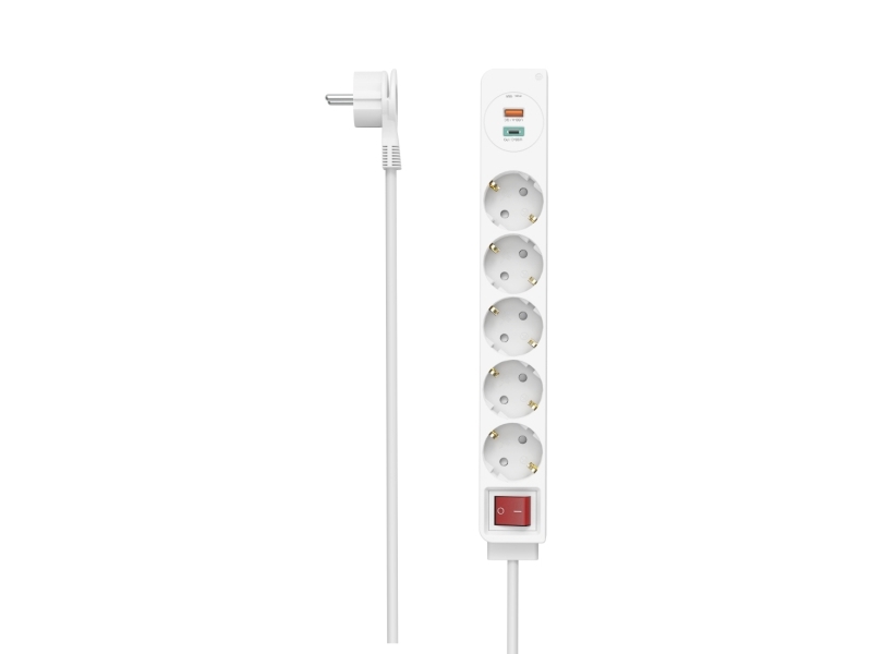 Hama 00223186, 1,4 M, Drinnen, Abgewinkelt, Weiß, 5 Ac-Ausgänge, 18 W