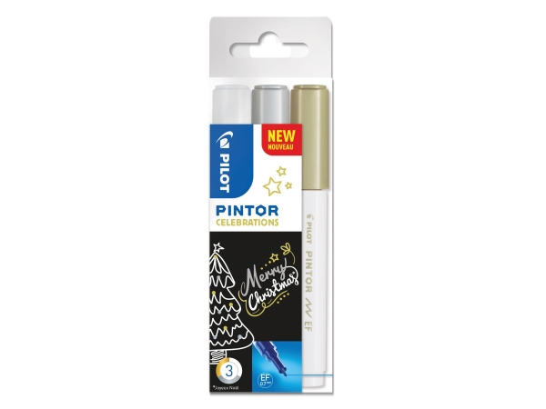 Pilot Pintor, 3 Stück(E), Gold, Silber, Weiß, Feine Spitze, Gemischte Farben, Rund, 2,3 Mm