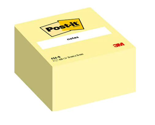Post-it® Notes kubusblok Canary Yellow, gul, 76 mm x 76 mm, 450 ark