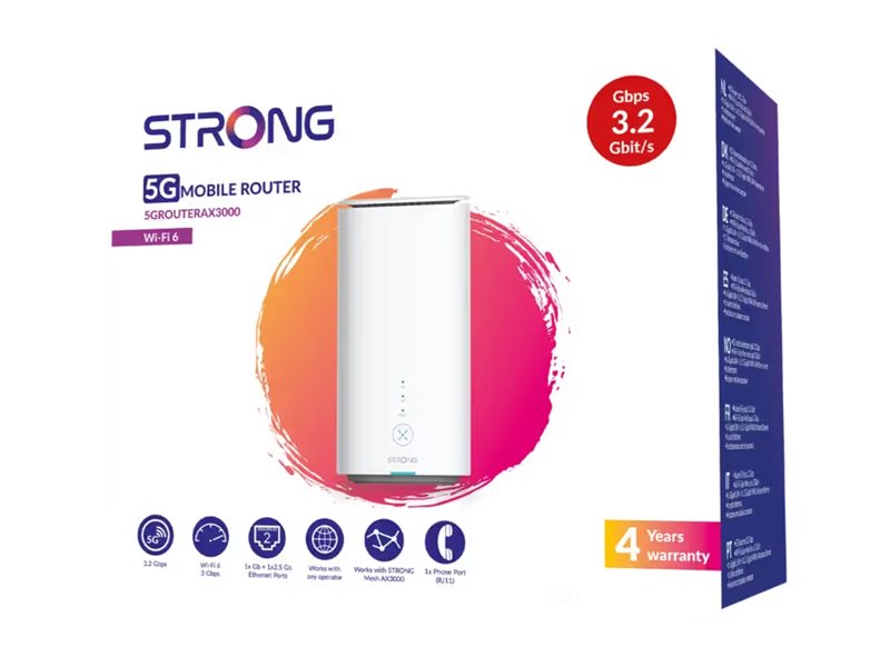 Strong 5G Airhome 1050 - Trådløs Router - Wwan 2-Port Switch - 1Gbe, 2.5Gbe - Wi-Fi 6 - Dual Band - 5G, 4G, 3G