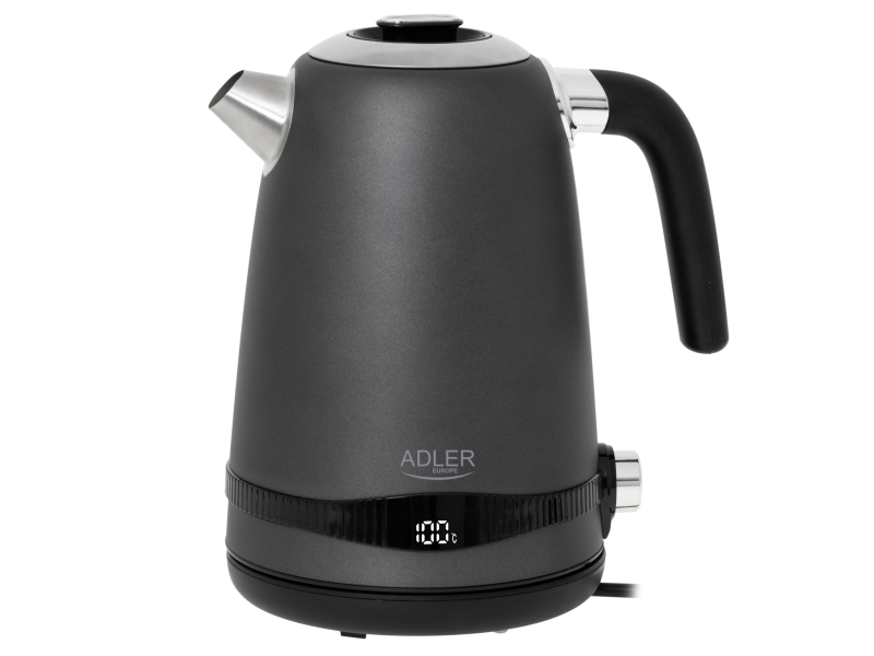 Adler AD 1295G, 1,7 l, 2200 W, Svart, Rostfritt stål, Grå, Rostfritt stål, Justerbar termostat, Vattennivå indikator