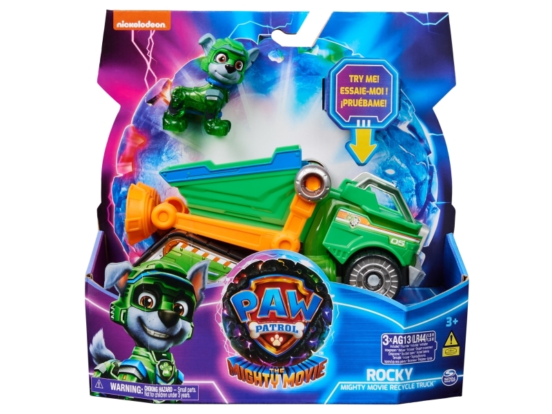 Paw Patrol : Der Mighty Kinofilm, Superhelden-Basis-Fahrzeug Von Rocky Mit Welpenfigur, Mülltransporter Mit Licht- Und Geräuscheffekten, Spielzeug Ge