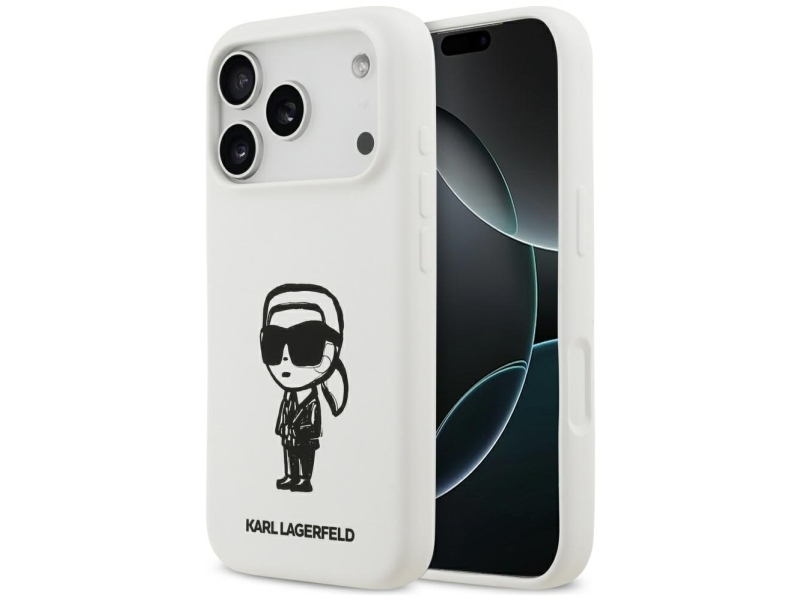 Karl Lagerfeld Etui Til Iphone 17 Pro Kompatibelt Med Magsafe Klhmp17lskigroh (Silikone Med Kl-Skitse Og -Logo) Hvid