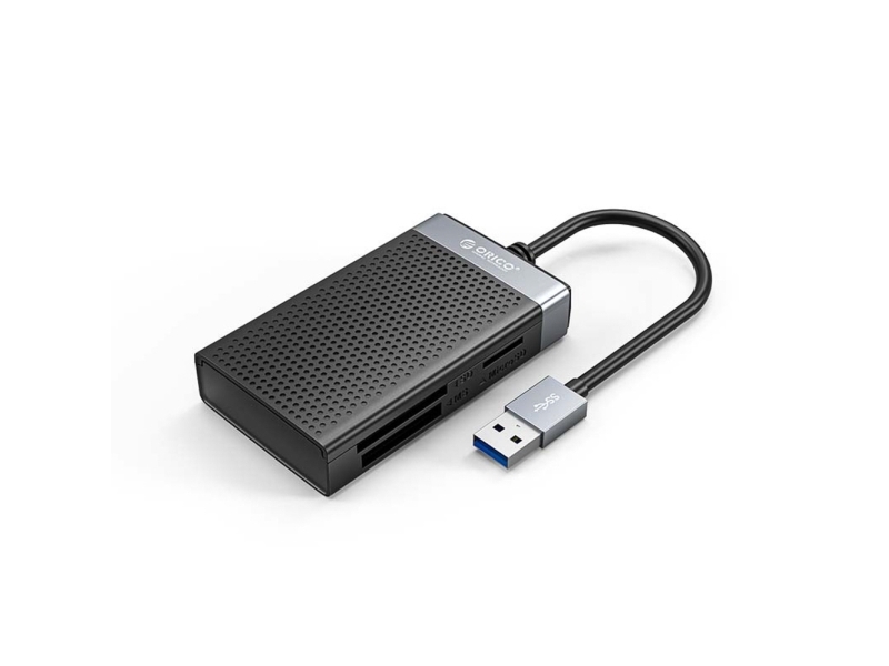 Orico Orico Cl4d-A3 Usb-A 3.0-Kortlæser Til Sd-, Microsd- Og Cf-Kort, 5 Gb/S – Sort Og Sølvfarvet