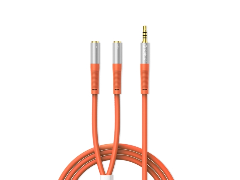 Orico-Kabel Orico Ax2-10 Audiokabel Mit 3,5-Mm-Miniklinken-Splitter Für Kopfhörer Und Mikrofon, 1 M Lang – Orange