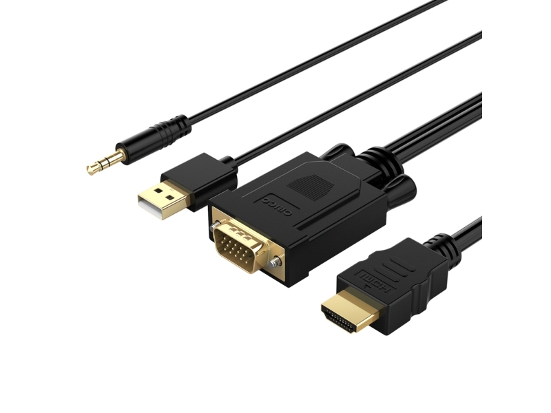 Orico-Kabel Orico Xd-Vath Vga- Und 3,5-Mm-Miniklinkenstecker Auf Hdmi Full Hd 60 Hz Mit Usb-Stromversorgung, 5 M – Schwarz
