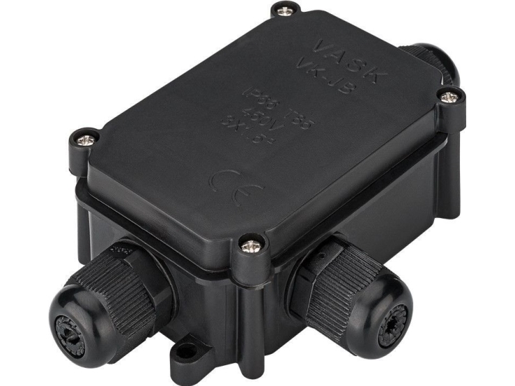 IP66 kabelsamledåse - Med 3 x PG9 forskruninger, Sort
