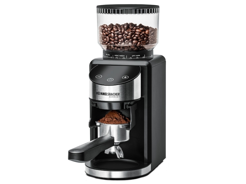 Rommelsbacher EKM 400, Burr kværn, 220 g, Konisk møtrik, Rustfrit stål, Sort, Rustfrit stål, Plast, Rustfrit stål